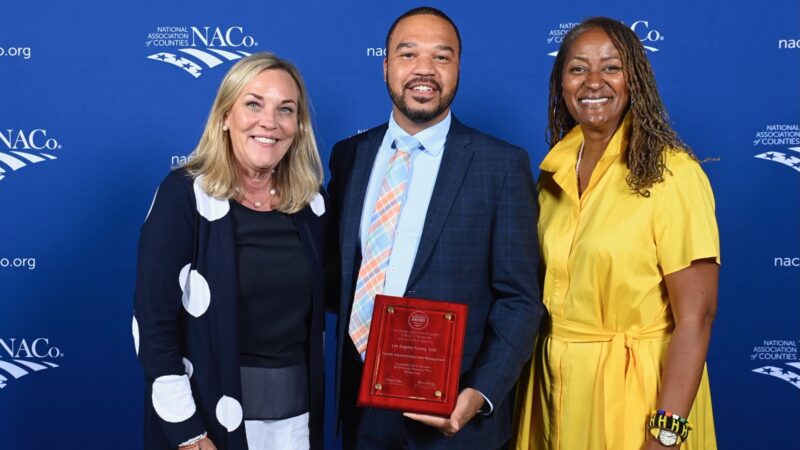 From left to right, Kathryn Barger, LA County Fifth District Supervisor, D'Artagnan Scorza, Executive Director of Racial Equity, LA County, Holly J. Mitchell, LA County Second District Supervisor. Photo by Leon Lawrence III.