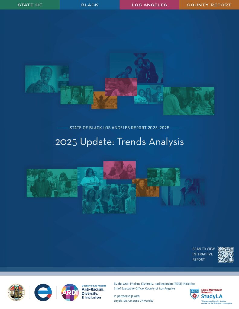 Cover of the "State of Black Los Angeles Report 2023-2025," highlighting trends and community insights for equity and inclusion.
