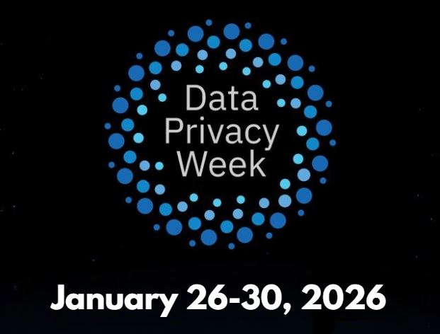 Logo for Data Privacy Week, January 26-30, 2026, emphasizing community awareness and engagement in data protection.