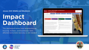 Impact Dashboard banner explaining that the dashboard shows how neighborhoods, housing, workers, and businesses were affected and where recovery is still needed.