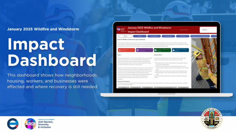 Impact Dashboard banner explaining that the dashboard shows how neighborhoods, housing, workers, and businesses were affected and where recovery is still needed.