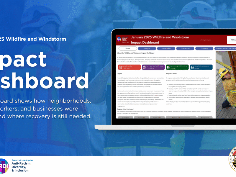 Impact Dashboard banner explaining that the dashboard shows how neighborhoods, housing, workers, and businesses were affected and where recovery is still needed.